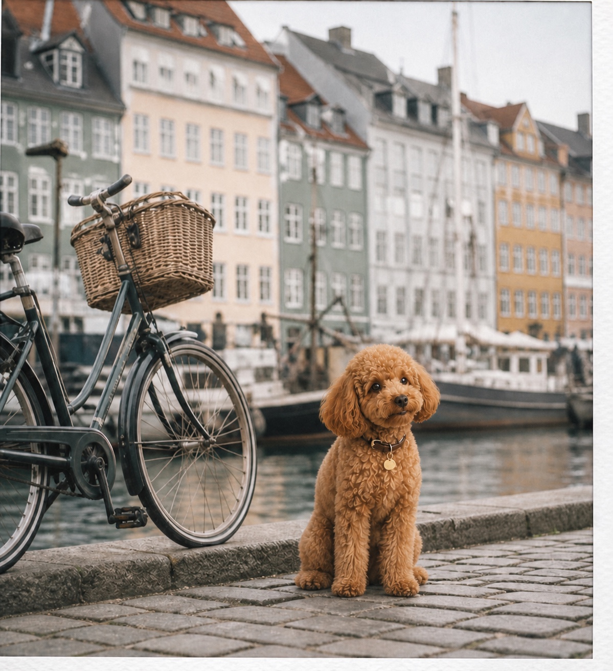 Coco, a red toy poodle, relaxing at a Paris café